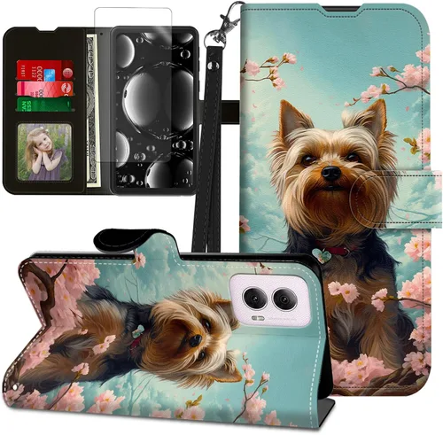 Vista 295 de Funda para Motorola Edge 2022 con protector de pantalla, soporte y tarjetero y correa para la muñeca, funda magnética para Moto Edge 2022 5G UW Lobo