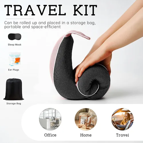 Vista 7 de Reidio Almohada de viaje de espuma viscoelástica para avión, diseño ergonómico, soporte para la cabeza, extraíble, lavable, súper suave, almohada