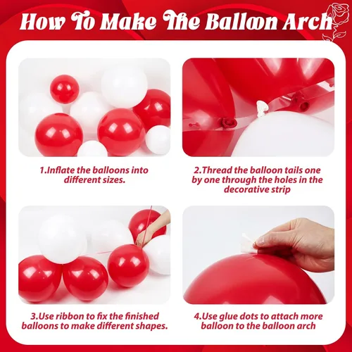 Vista 3 de Juego de 114 globos rojos y blancos, kit de arco de globos rojos y blancos para boda, compromiso, Navidad, día de San Valentín, cumpleaños