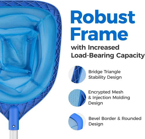 Vista 5 de Mowend Red de desnatador de piscina de 26.8 pulgadas, red de rastrillo de hojas con poste de aluminio fino para limpieza rápida de estanques Azul