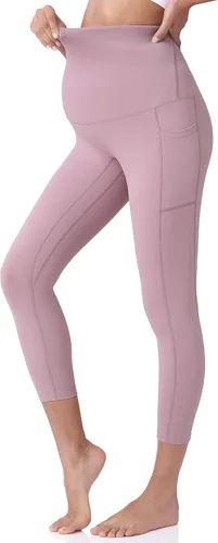 Vista 4 de POSHDIVAH Leggings capri de maternidad para mujer, sobre el vientre, pantalones elásticos activos con bolsillos