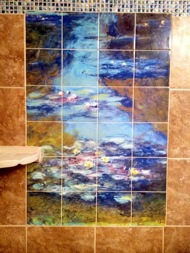 Vista 3 de Tile Mural Lilies by Claude Monet Kitchen Bathroom Shower Wall Backsplash Splashback 4x5 4.25" Ceramic, Glossy