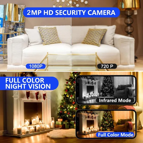 Vista 5 de Cámara de seguridad con bombilla 5G WiFi de doble banda, 360 grados 1080P inalámbrica para interiores a todo color, cámara domo inteligente