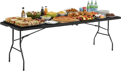 Vista 14 de PayLessHere Mesa plegable de plástico para fiestas, bodas, camping, oficina con asa de transporte (blanco, 6 pies)