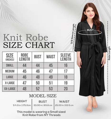 Vista 2 de NY Threads Bata de baño de punto largo para mujer, manga 34, kimono suave, ligero, ropa de descanso