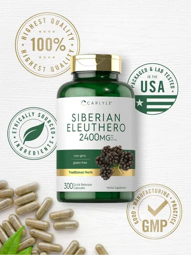 Vista 5 de Carlyle Siberian Eleuthero 300 cápsulas Fórmula sin OMG y sin gluten Ginseng siberiano Suplemento de hierbas tradicionales