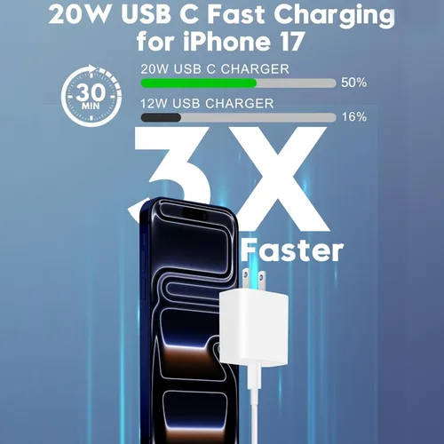 Vista 2 de Cargador para iPhone 17 de carga rápida, cargador rápido USB C y cable tejido USBC a C de 3 pies tipo C para Apple iPhone 17e/17/17 Pro Max/17
