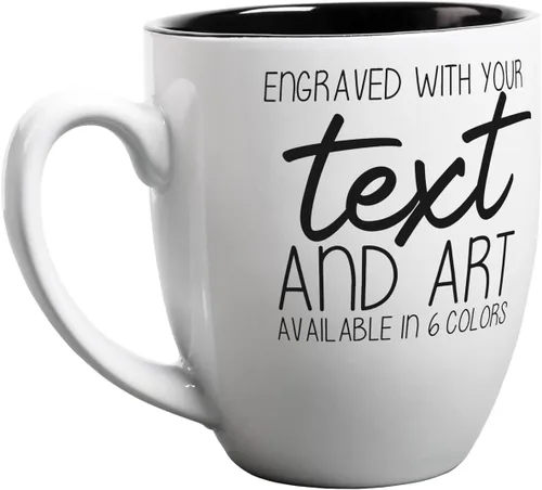 Vista 13 de PlaqueMaker Taza de café bistró de cerámica personalizada, texto grabado con láser, 16 onzas (rojo)