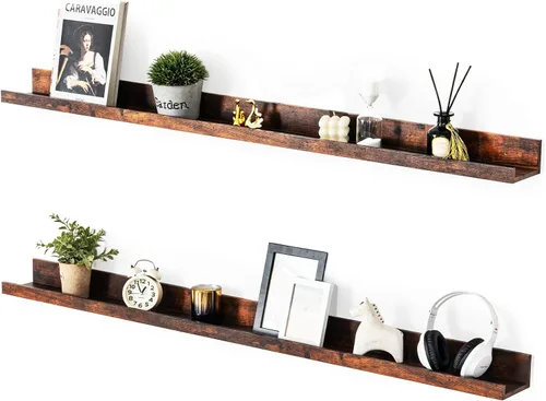 Vista 12 de Muzilife Estantes Flotantes de Pared Pequeños de 12" con Borde - Juego de 2 Estantes Flotantes de Madera - Repisa Negra Montada en Pared