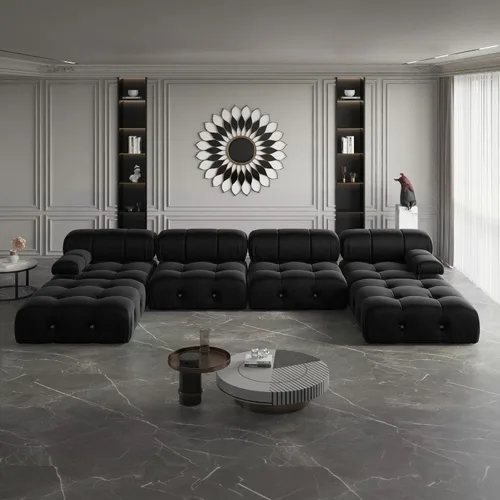 Vista 22 de WJShome - Sofá modular modular de 103.95 pulgadas, sofá modular convertible de terciopelo de 3 plazas, sofá modular minimalista para sala de estar
