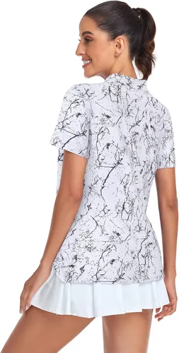 Vista 2 de Tanst Sky Camisas polo de golf para mujer, manga corta, con cremallera de un cuarto, sin botones, absorbe la humedad