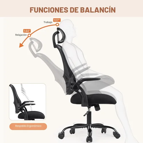 Vista 5 de Sweetcrispy Silla de escritorio para computadora de oficina, ergonómica, con respaldo alto, de malla, con ruedas y reposacabezas ajustables, cómodo