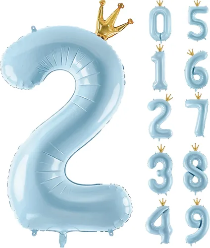 Vista 9 de Globo de número 0 de Gigloon con corona, globos de números grandes de 40 pulgadas para decoraciones de fiesta de cumpleaños, azul
