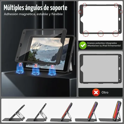 Vista 3 de MoKo - Funda para iPad de 9ª/8ª/7ª generación de 10.2 pulgadas con soporte para lápices Full Heavy Duty Case for iPad 10.2 2021/2020/2019 with