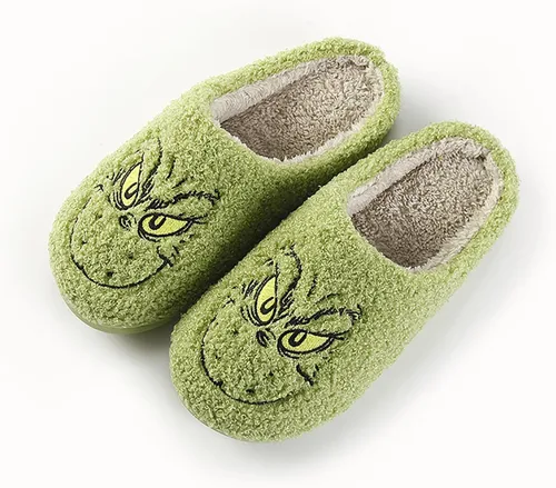 Vista 3 de TENDAWYP Pantuflas de Navidad para hombre y mujer, color verde, con dibujos animados, con sombrero de Papá Noel, suaves y acogedoras, pantuflas