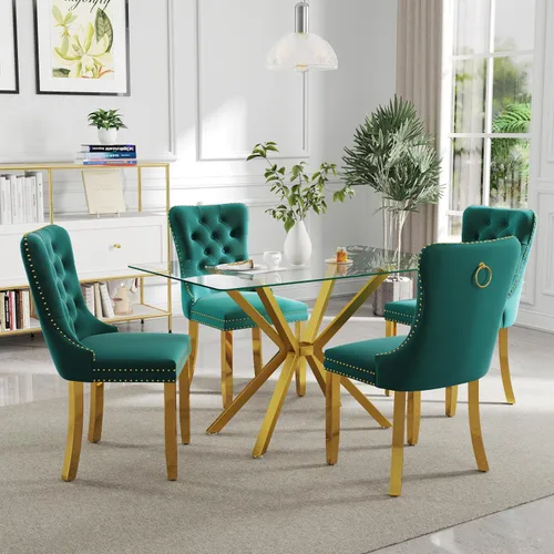 Vista 21 de Juego de comedor moderno de cristal de lujo de 5 piezas, juego de comedor rectangular minimalista para 4, juego de mesa de cocina de vidrio