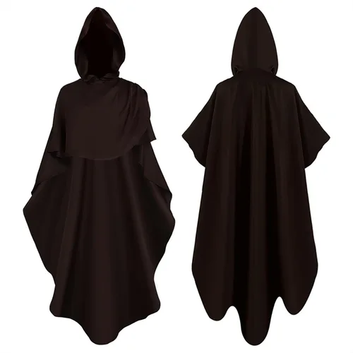 Vista 2 de Capa mediana con capucha para mujer, abrigo vintage con botones de moda, capa de lana, capa medieval con capucha