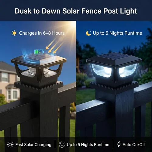Vista 4 de FVTLED Paquete de 2 luces solares para tapa de poste, impermeables IP65 para exteriores, encendido/apagado automático, 120 lúmenes, 6500 K, blanco