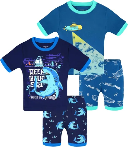 Vista 29 de DAUGHTER QUEEN - Pijama para niños de 4 piezas, conjunto corto 100 % algodón, talla 18 meses-12 años Soft, Breathable, Lightweight, Comfortable