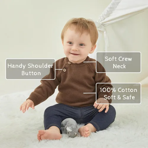 Vista 2 de pureborn Suéter de punto de algodón con cierre de botón para bebés y niños pequeños