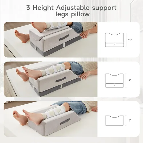 Vista 3 de Almohada elevadora de piernas, almohada de apoyo ajustable de 3 alturas, almohada de cuña para después de la cirugía o el descanso, almohada