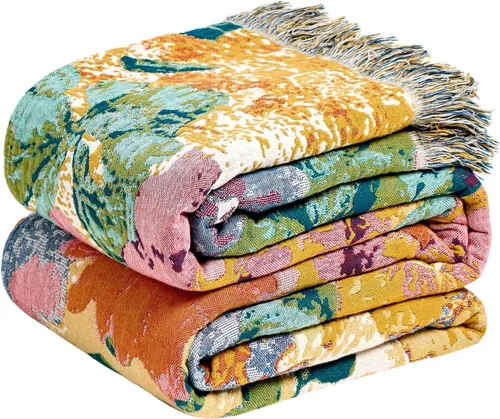 Vista 31 de LUTBM Manta bohemia para sofá de 50 x 60 pulgadas, 100% algodón, suave Animal-pájaro-a