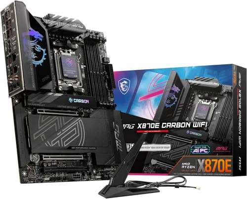 Vista 18 de MSI MEG X870E GODLIKE, E-ATX - Compatible con procesadores AMD Ryzen 9000/8000/7000, AM5 - Dynamic Dashboard III, EZ Slide M.2, 110A SPS, memoria