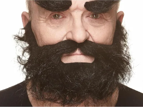 Vista 23 de Mustaches Fake Facial Hair Set, Beard, Eyebrows, Self-Adhesive Rey medieval negro