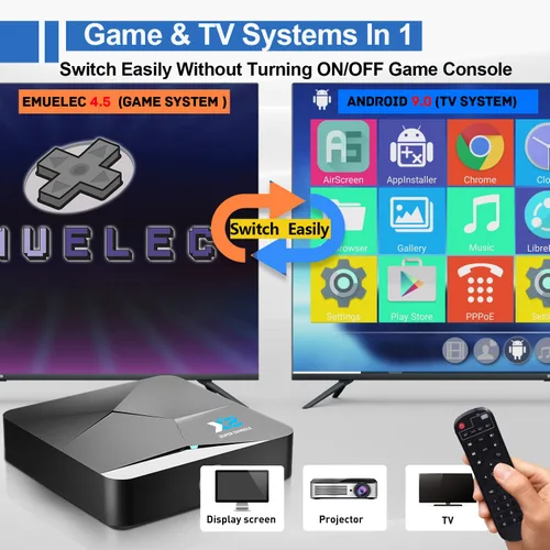 Vista 5 de Kinhank Super Console X2 Retro Video Game Console with 100,000+Games,EmuElec 4.5&Android TV 9.0 Dual System,4K HD Emulator Console,Game Consoles