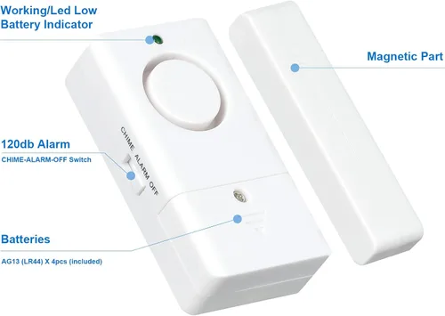 Vista 2 de Sensor de alarma de puerta, alarma para puertas al abrir, alarma de puerta de ventana de 120 DB, alarmas de puerta para seguridad de los niños