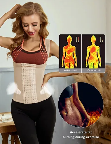 Vista 5 de Ekouaer Corsé de cintura para mujer bajo el busto, moldeador de cuerpo con huesos de acero, quemador de grasa abdominal S-4XL