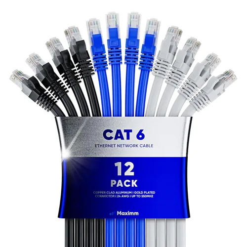 Vista 14 de Maximm Cable Ethernet Cat6 de 7 pies, 10 Gbps 550 MHz, negro, paquete de 12