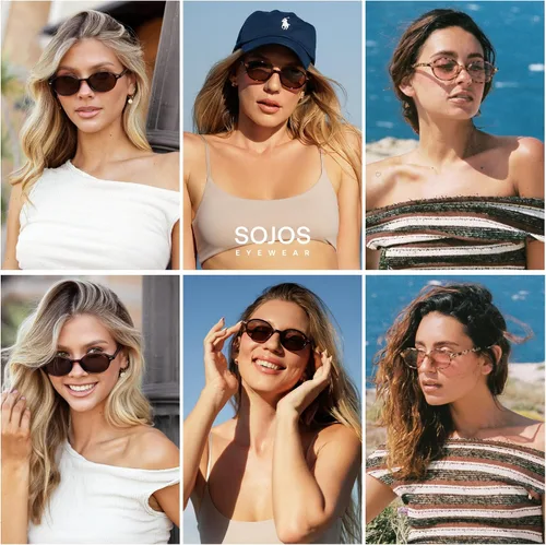 Vista 3 de SOJOS Lentes de sol polarizados ovalados de moda para mujeres y hombres, elegantes retro pequeños, estrechos, redondos, para mujer y hombre, SJ2611