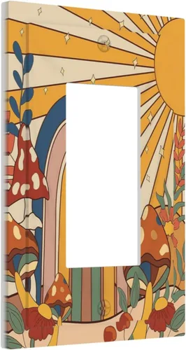 Vista 2 de Cubierta de Interruptor de Luz de Estilo Boho Vintage de los 70 Sol Arcoíris Champiñón Floral Rocker Individual 1 Gang Cubierta de Enchufe