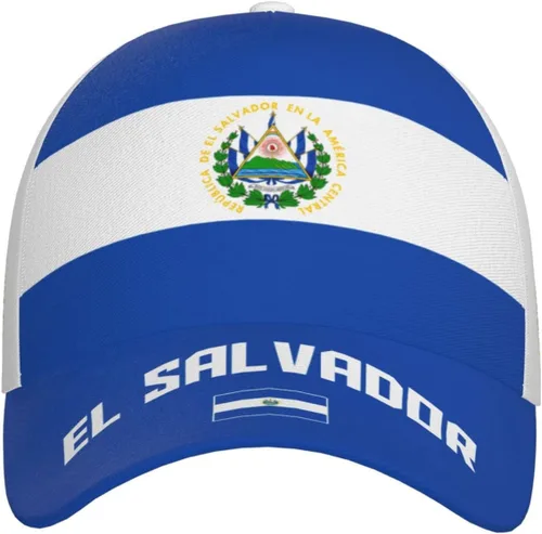 Vista 2 de Gorra de béisbol con la bandera salvadoreña de El Salvador con impresión completa 3D para adultos, unisex, ajustable, gorra patriótica de fútbol