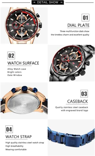 Vista 9 de MF MINI FOCUS Reloj cronógrafo de cuarzo para hombre, pulsera de eslabones de acero inoxidable, resistente al agua, luminoso
