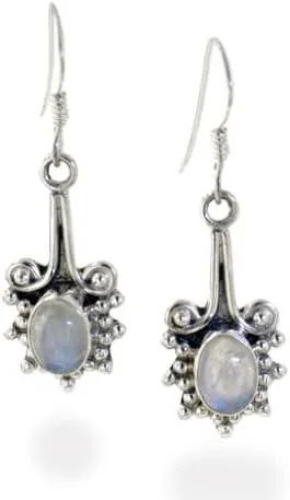 Vista 2 de Plata de ley Estilo Victoriano Genuine Rainbow Moonstone arete