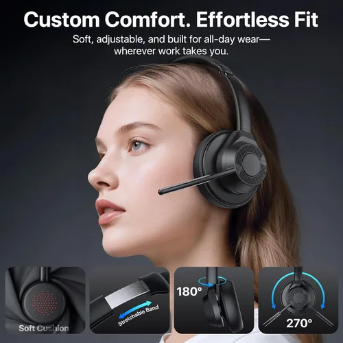 Vista 5 de Auriculares inalámbricos con micrófono para el trabajo, auriculares