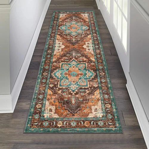 Vista 16 de Pauwer Alfombra vintage de flores 2 x 3 pulgadas, estilo envejecido, antideslizante, de pelo bajo, tapete para entrada, interior, pequeña, retro