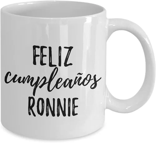 Vista 2 de Feliz Cumpleanos Ronnie Mug Spanish Happy Birthday Personalized Name Gift Coffee Tea Cup 11 oz