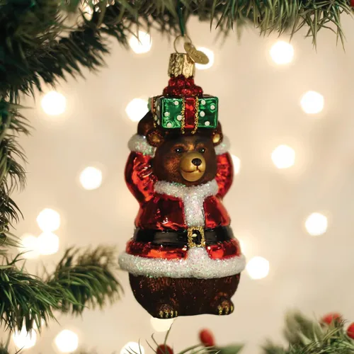 Vista 5 de Old World Christmas Adorno de cristal soplado de oso de Navidad para árbol de Navidad, decoración navideña artesanal, colección de animales de vida