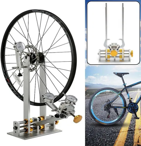 Vista 4 de Soporte de rueda de bicicleta, plataforma de reparación de mantenimiento de cubo de bicicleta+herramienta mecánica para ruedas de 10" a 29