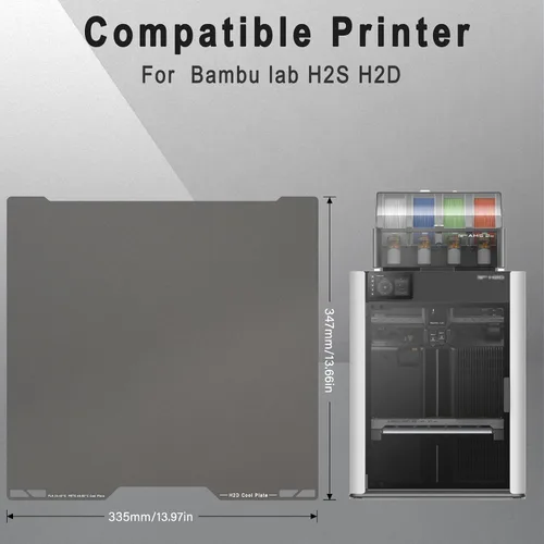 Vista 6 de 355x346mm Placa de construcción grande y enfriable para Bambu Lab H2S H2D, superficie de impresión de acero con resorte de alta viscosidad Plato