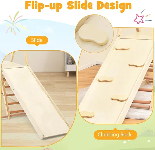 Vista 4 de HONEY JOY Gimnasio de la selva interior para niños, gran juego de escalador 5 en 1 con columpio para bebé, rampa deslizante, escalera y pared