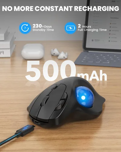Vista 7 de SABLUTE MAM2 - Ratón inalámbrico de Trackball con DPI de 5 niveles, mouse ergonómico inalámbrico 2.4G Plug-and-Play para 3 dispositivos