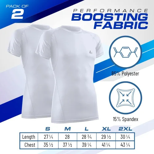 Vista 2 de Camiseta de compresión para hombre, manga corta, ajuste seco, atlética, capa base, paquete de 2