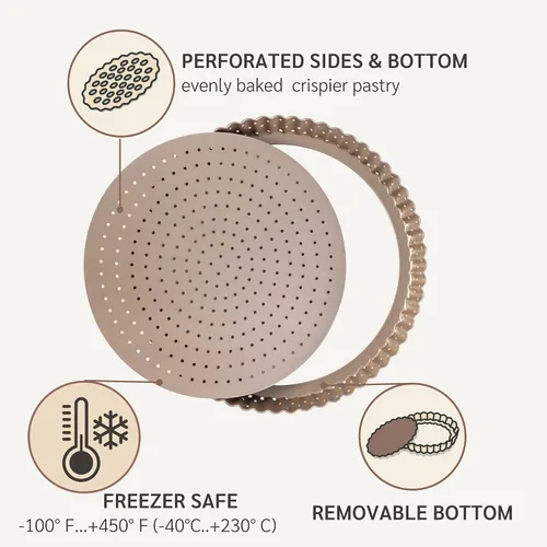 Vista 6 de HAPPIELS - Sartén antiadherente de 9 pulgadas para tartas con fondo extraíble Lata de tarta y quiche estriada libre de PFOA y BPA, no tóxica