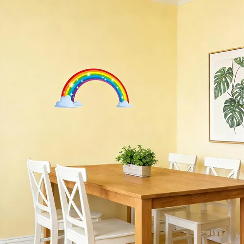 Vista 3 de Calcomanías de pared de arco iris con nubes, calcomanías de pared extraíbles para niños, guardería, dormitorio, sala de estar, decoración de pared