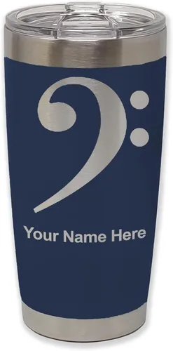 Vista 19 de LaserGram Vaso aislado al vacío de 20 onzas, clave de bajo, grabado personalizado incluido (negro) Engraved Gift for Musician, Vacuum Insulated