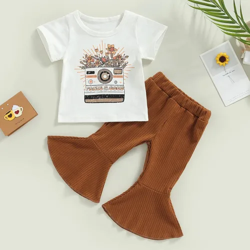 Vista 16 de Conjunto de ropa de bebé occidental para niñas, con estampado de vaca, pantalón y diadema